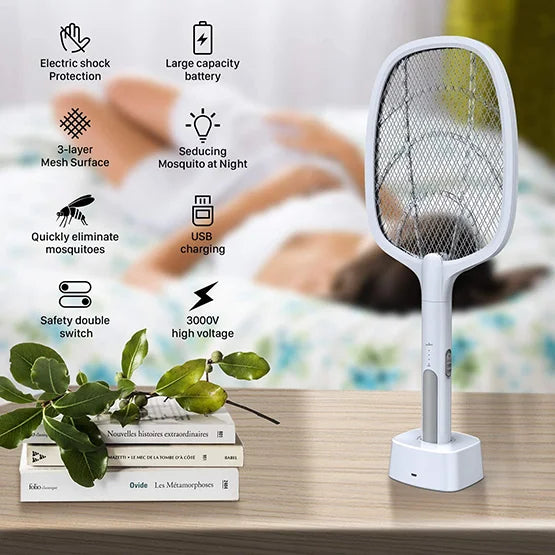 Electric Mini USB Mosquito Killer Racquet Lamp – Wireless Rechargeable Insect Killer with LED Night Light