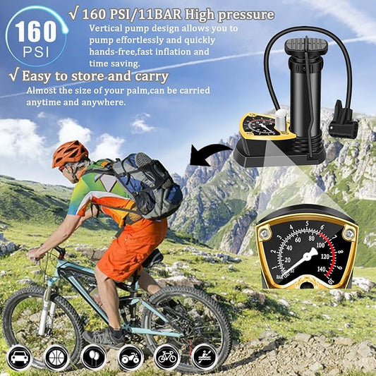 High Pressure Heavy Duty Foot Air Pump with Pressure Gauge – Manual Bicycle Tire Pump for Bike, Scooter, Sports Balls & Inflatable Toys