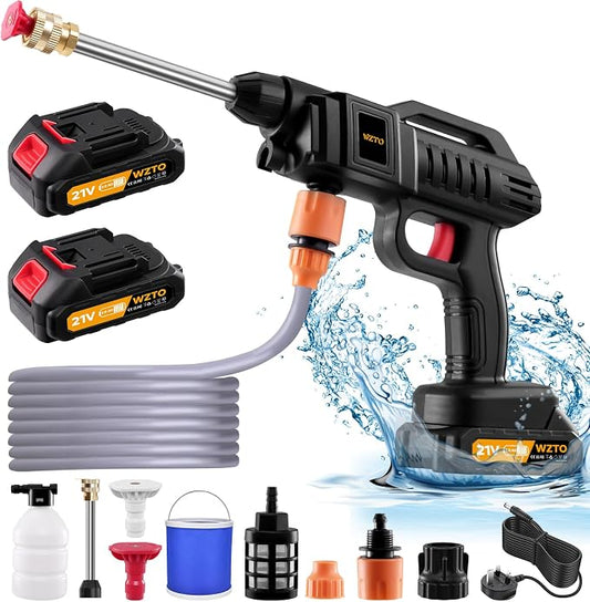 21V Cordless Pressure Washer – Portable Battery Power Washer with Dual 2.0Ah Batteries for Car, Garden & Home Cleaning