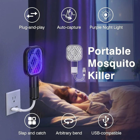 Electric Mini USB Mosquito Killer Racquet Lamp – Wireless Rechargeable Insect Killer with LED Night Light