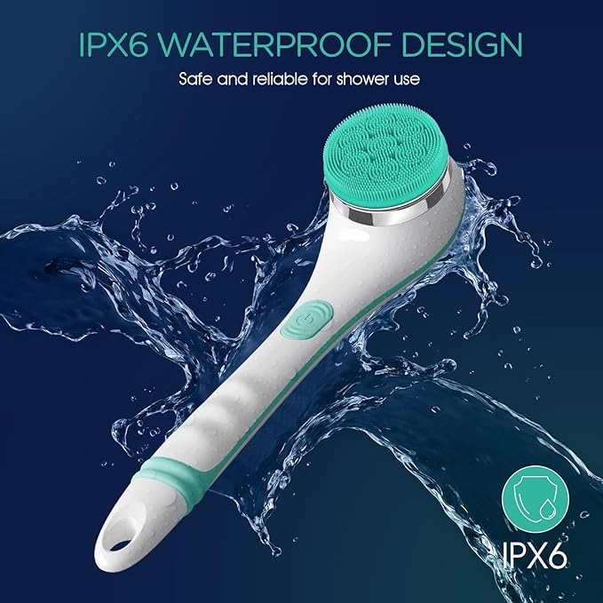 5-in-1 Electric Shower Brush – Spin Spa Bath Body Scrubber with Long Handle & Multiple Brush Heads