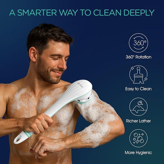 5-in-1 Electric Shower Brush – Spin Spa Bath Body Scrubber with Long Handle & Multiple Brush Heads