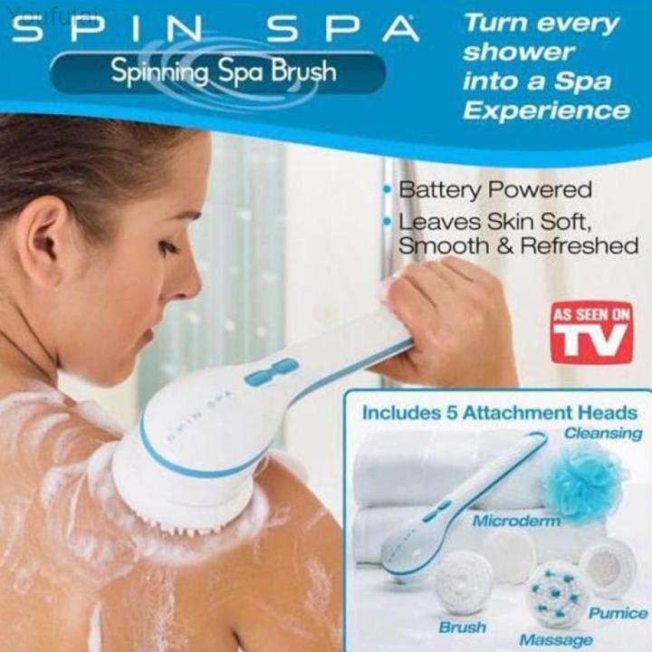 5-in-1 Electric Shower Brush – Spin Spa Bath Body Scrubber with Long Handle & Multiple Brush Heads