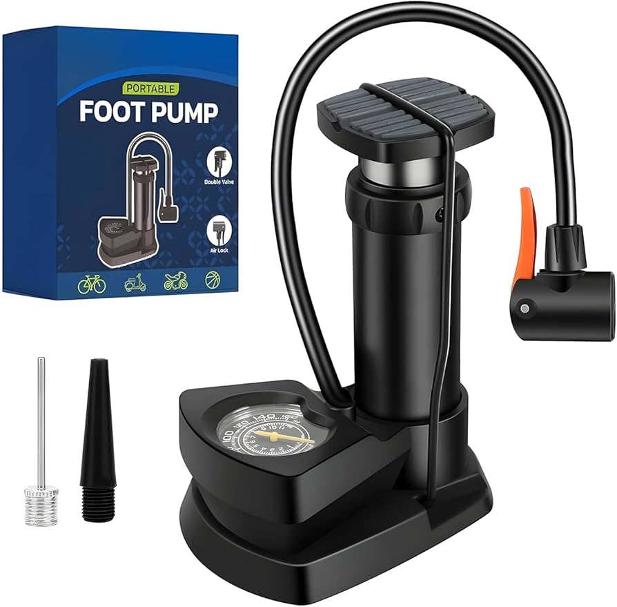 High Pressure Heavy Duty Foot Air Pump with Pressure Gauge – Manual Bicycle Tire Pump for Bike, Scooter, Sports Balls & Inflatable Toys