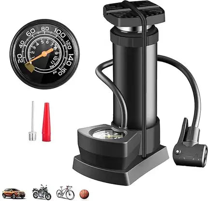 High Pressure Heavy Duty Foot Air Pump with Pressure Gauge – Manual Bicycle Tire Pump for Bike, Scooter, Sports Balls & Inflatable Toys