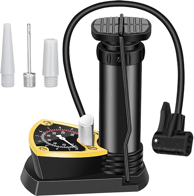 High Pressure Heavy Duty Foot Air Pump with Pressure Gauge – Manual Bicycle Tire Pump for Bike, Scooter, Sports Balls & Inflatable Toys