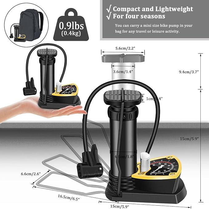 High Pressure Heavy Duty Foot Air Pump with Pressure Gauge – Manual Bicycle Tire Pump for Bike, Scooter, Sports Balls & Inflatable Toys