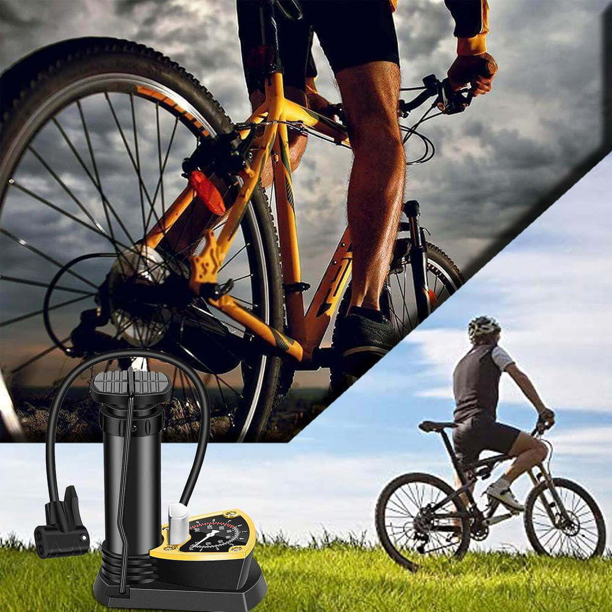 High Pressure Heavy Duty Foot Air Pump with Pressure Gauge – Manual Bicycle Tire Pump for Bike, Scooter, Sports Balls & Inflatable Toys