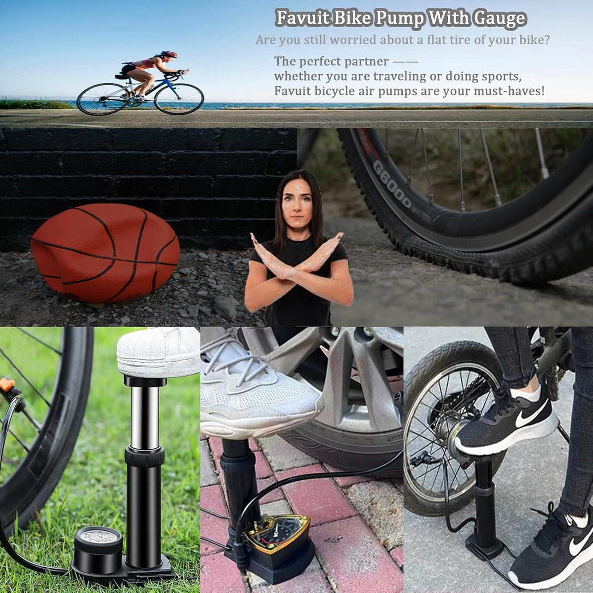 High Pressure Heavy Duty Foot Air Pump with Pressure Gauge – Manual Bicycle Tire Pump for Bike, Scooter, Sports Balls & Inflatable Toys