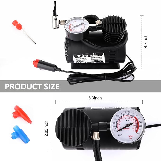 Mini 12V 300PSI Car Air Pump Tyre Compressor – Portable Electric Tyre Inflator for Cars, Bikes & Emergency Roadside Use