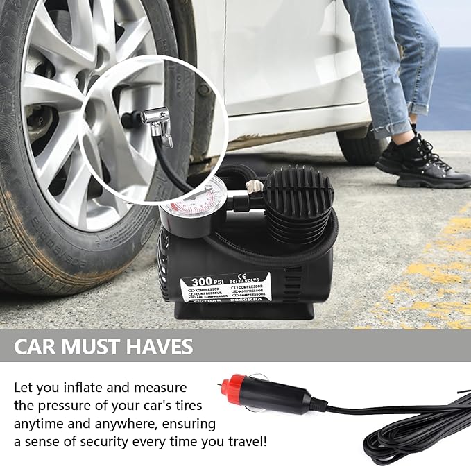 Mini 12V 300PSI Car Air Pump Tyre Compressor – Portable Electric Tyre Inflator for Cars, Bikes & Emergency Roadside Use