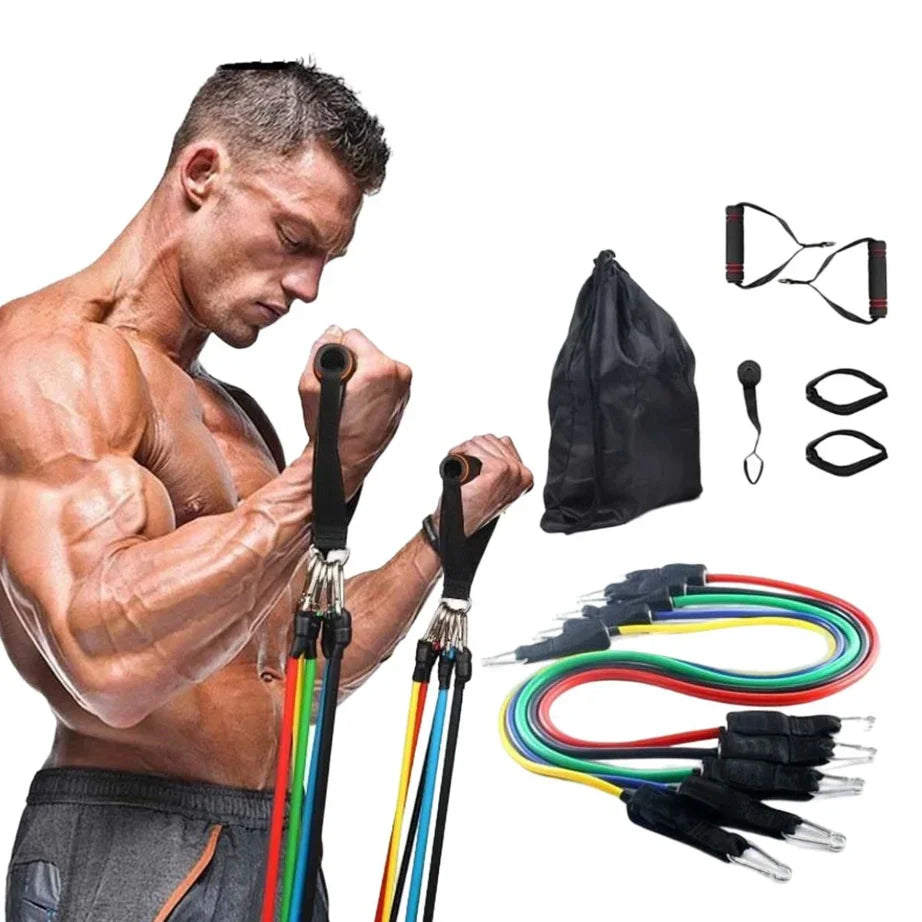 11 Piece Power Resistance Band Set for Men & Women – Adjustable Resistance Tubes with Handles, Door Anchor & Carry Bag for Home Gym, Strength Training, Yoga & Full Body Workout