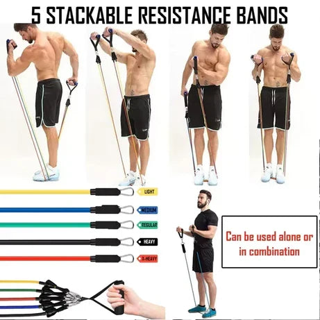 11 Piece Power Resistance Band Set for Men & Women – Adjustable Resistance Tubes with Handles, Door Anchor & Carry Bag for Home Gym, Strength Training, Yoga & Full Body Workout