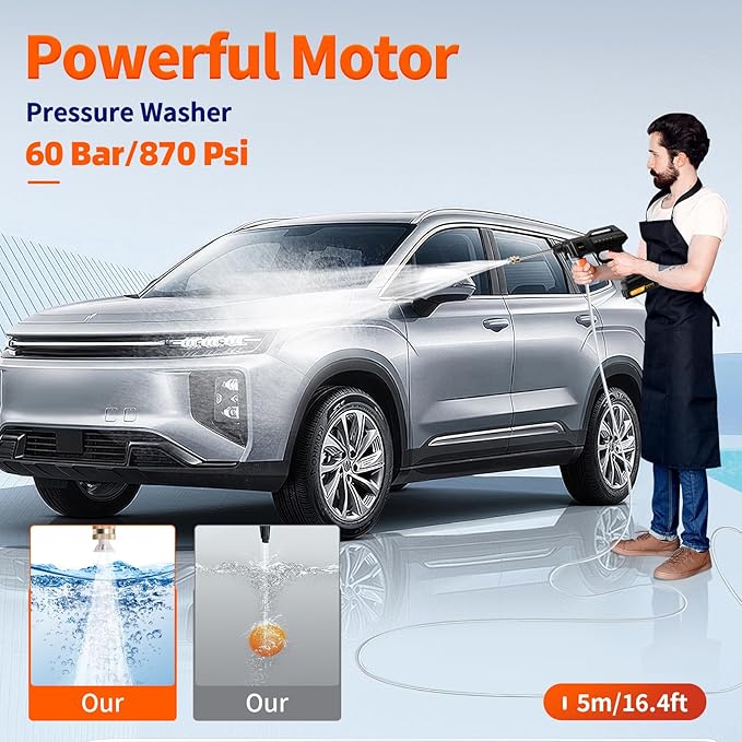 21V Cordless Pressure Washer – Portable Battery Power Washer with Dual 2.0Ah Batteries for Car, Garden & Home Cleaning