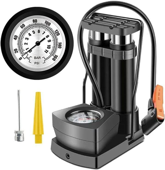 Double Cylinder Foot Pump with Pressure Gauge – Heavy-Duty Tyre Inflator