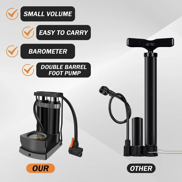 Double Cylinder Foot Pump with Pressure Gauge – Heavy-Duty Tyre Inflator