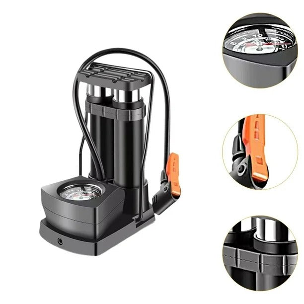 Double Cylinder Foot Pump with Pressure Gauge – Heavy-Duty Tyre Inflator