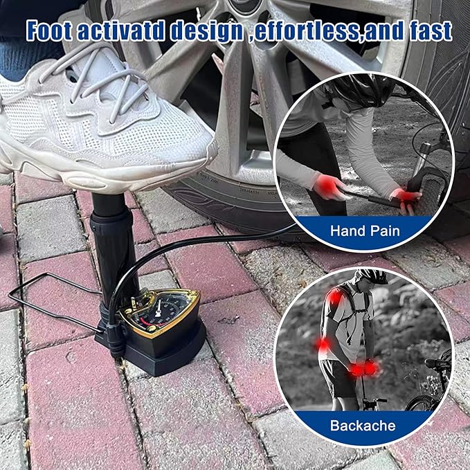 High Pressure Heavy Duty Foot Air Pump with Pressure Gauge – Manual Bicycle Tire Pump for Bike, Scooter, Sports Balls & Inflatable Toys