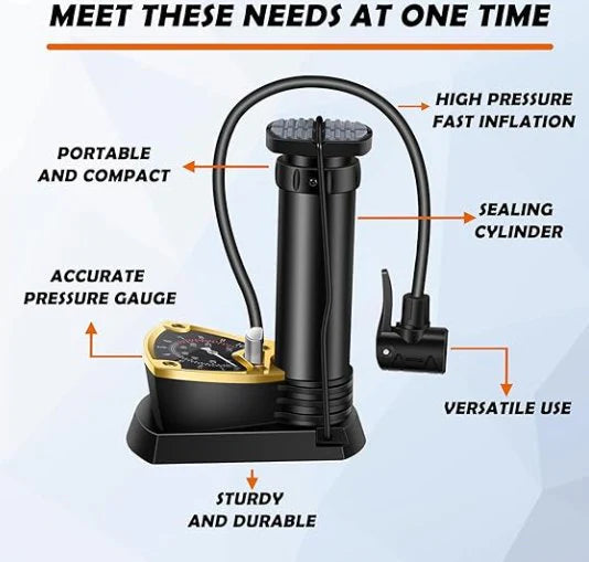 High Pressure Heavy Duty Foot Air Pump with Pressure Gauge – Manual Bicycle Tire Pump for Bike, Scooter, Sports Balls & Inflatable Toys