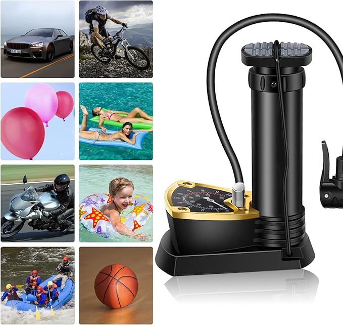 High Pressure Heavy Duty Foot Air Pump with Pressure Gauge – Manual Bicycle Tire Pump for Bike, Scooter, Sports Balls & Inflatable Toys