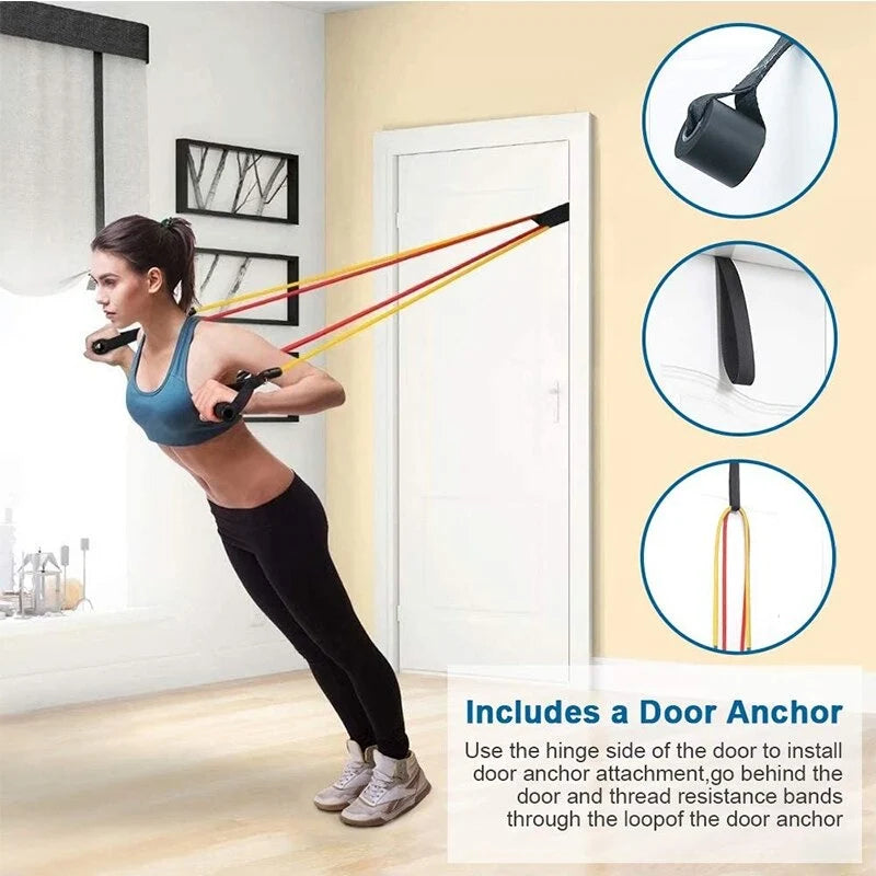 11 Piece Power Resistance Band Set for Men & Women – Adjustable Resistance Tubes with Handles, Door Anchor & Carry Bag for Home Gym, Strength Training, Yoga & Full Body Workout