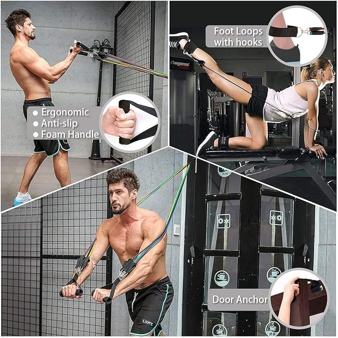 11 Piece Power Resistance Band Set for Men & Women – Adjustable Resistance Tubes with Handles, Door Anchor & Carry Bag for Home Gym, Strength Training, Yoga & Full Body Workout