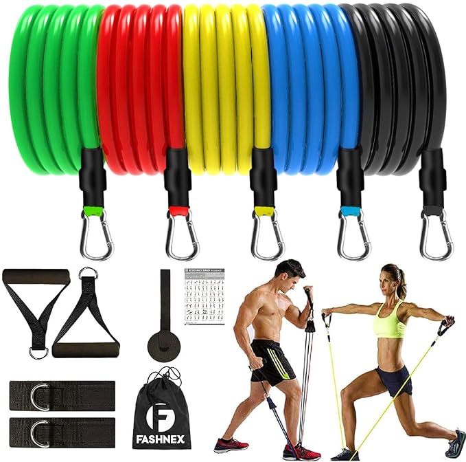 11 Piece Power Resistance Band Set for Men & Women – Adjustable Resistance Tubes with Handles, Door Anchor & Carry Bag for Home Gym, Strength Training, Yoga & Full Body Workout