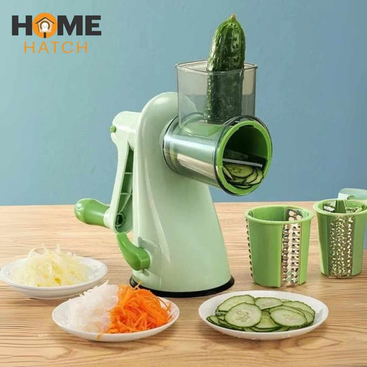 Vegetable Chopper with 3 Rotating Stainless Steel Blades – Multi-Function Manual Food Chopper for Fast Kitchen Prep