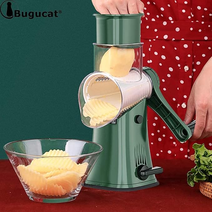Vegetable Chopper with 3 Rotating Stainless Steel Blades – Multi-Function Manual Food Chopper for Fast Kitchen Prep