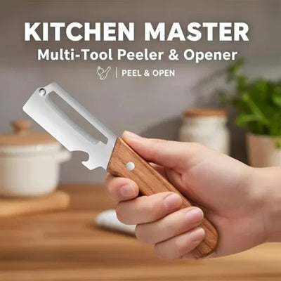 3-in-1 Multi Functional Vegetable Peeler with Wooden Handle &amp; Bottle Opener